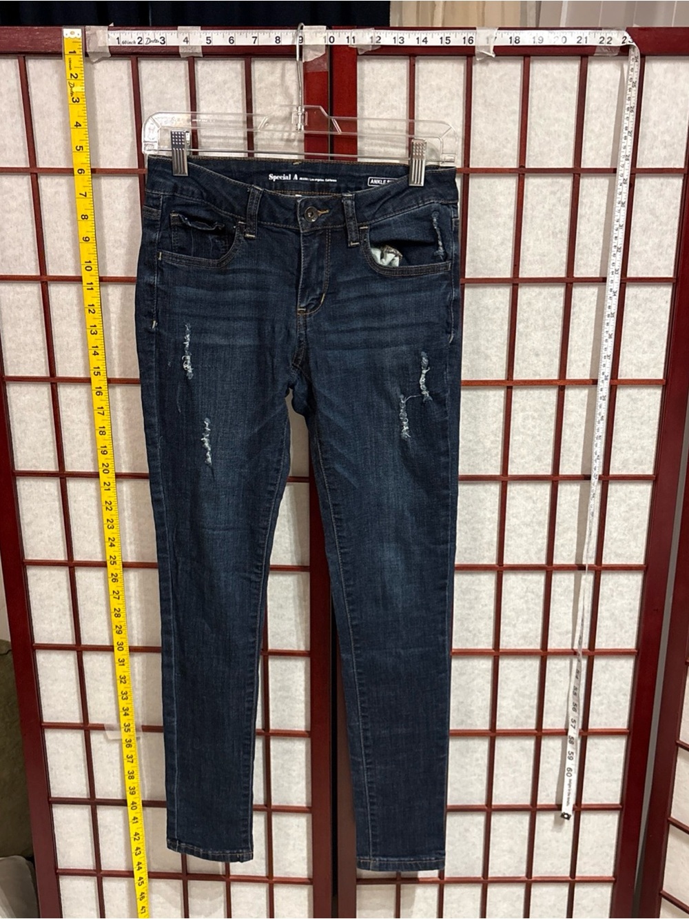 Dark Wash Skinny Jeans with Light Distressing - Women's